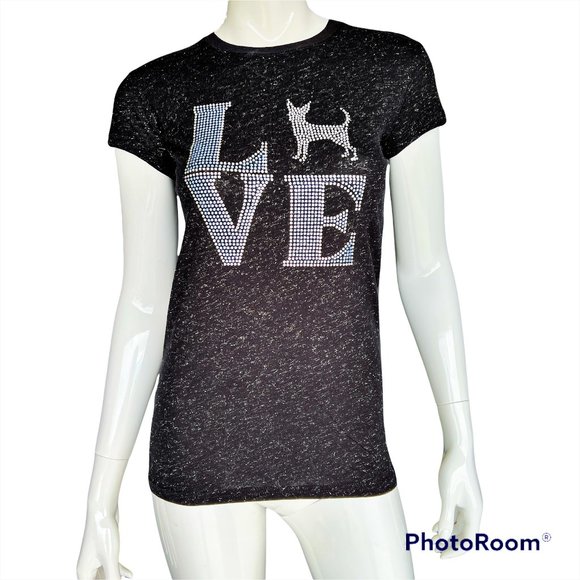 LOVE Chihuahua Rhinestone and Glitter Tee Shirt - Picture 2 of 2